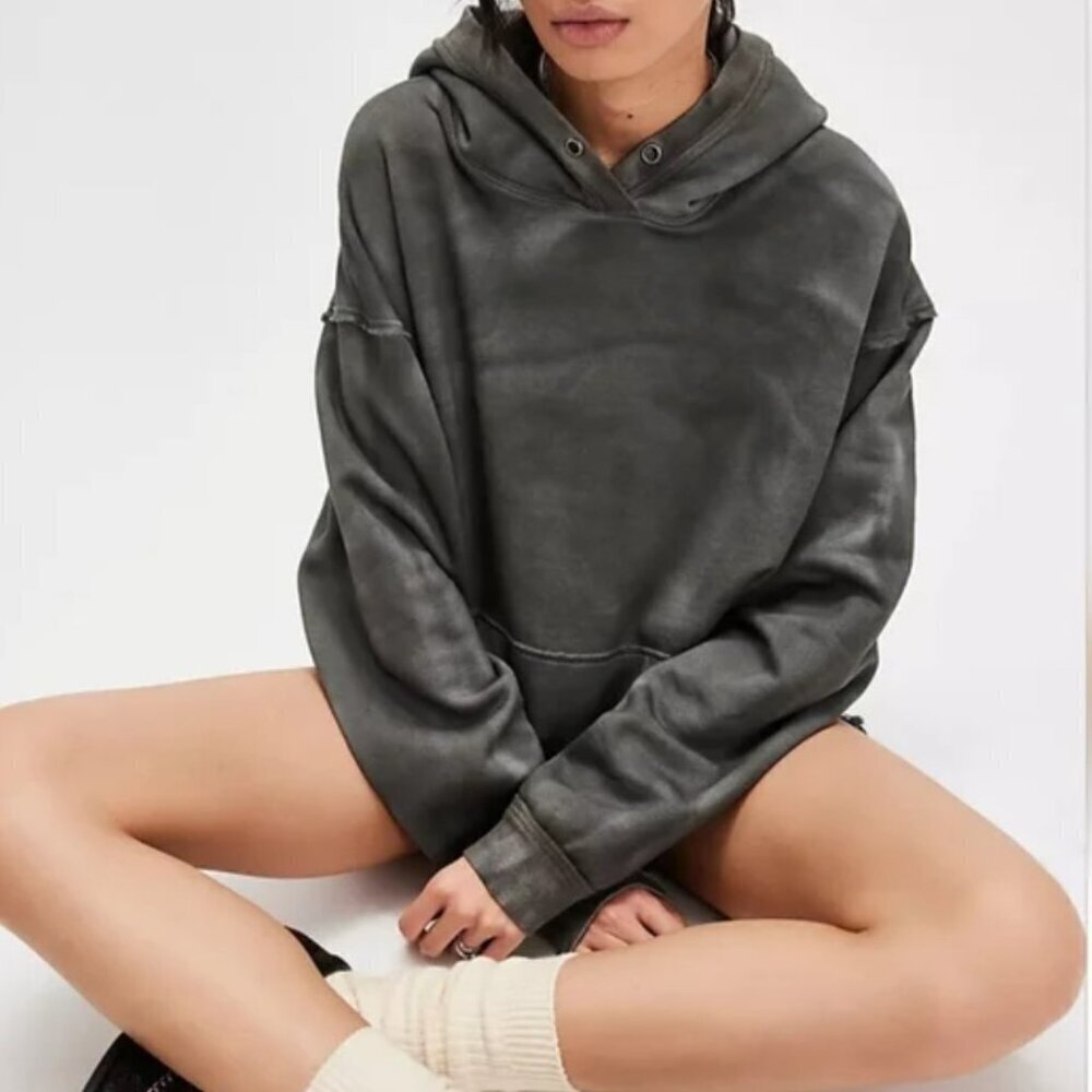 NWT We The Free Your Favorite Washed Hoodie Sweatshirt Gray Black Mineral Wash S - Picture 1 of 8